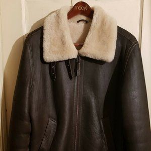 Men's Brown Sheepskin Beige Fur Aviator Bomber RAF